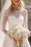 White A Line Lace Long Sleeve Courthouse Wedding Dress