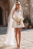 White A Line Lace Long Sleeve Courthouse Wedding Dress