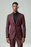 Red Black Plaid Notched Lapel 2 Piece Men's Prom Suits