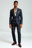 Red Black Plaid Notched Lapel 2 Piece Men's Prom Suits
