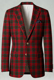 Red Black Plaid Notched Lapel 2 Piece Men's Prom Suits