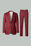Red Black Plaid Notched Lapel 2 Piece Men's Prom Suits
