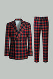 Black Red Grid Peak Lapel Double Breasted 2 Piece Men's Prom Suits