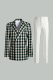 Black Green Grid Peak Lapel 2 Piece Men's Prom Suits