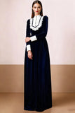 Black and White Velvet A-Line High Neck Long Formal Dress
