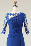 Royal Blue Mermaid Appliqued Ruched Choir Dress with Half Sleeves