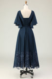 Navy A Line V Neck Long Choir Dress with Embroidery