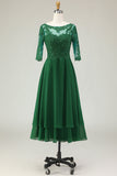 Green A Line Appliqued Midi Mother of the Bride Dress with Sleeves
