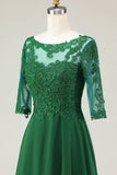Green A Line Appliqued Midi Mother of the Bride Dress with Sleeves