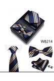 Classic Men's Formal Navy Gold Stripe Tie and Bowtie Set