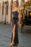 Sparkly Black Mermaid Beaded Bow Long Formal Dress with Slit