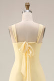Lemon Sorbet A Line Chiffon Convertible Long Bridesmaid Dress with Slit