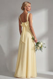 Lemon Sorbet A Line Chiffon Convertible Long Bridesmaid Dress with Slit