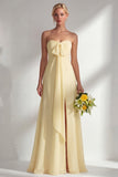 Lemon Sorbet A Line Chiffon Convertible Long Bridesmaid Dress with Slit