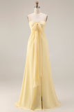 Lemon Sorbet A Line Chiffon Convertible Long Bridesmaid Dress with Slit