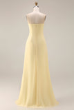 Lemon Sorbet A Line Chiffon Convertible Long Bridesmaid Dress with Slit