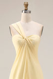 Lemon Sorbet A Line Chiffon Convertible Long Bridesmaid Dress with Slit