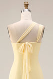 Lemon Sorbet A Line Chiffon Convertible Long Bridesmaid Dress with Slit