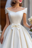 Off the Shouder Ivory Short Wedding Dress with Bow