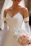 Strapless Ivory Satin Corset Short Wedding Dress without Gloves