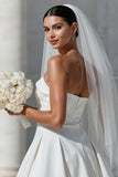 White A Line Strapless Short Wedding Dress with Pockets