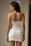 Ivory Sweetheart Bodycon Pleated Short Wedding Dress