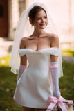 White Off the Shoulder A Line Short Wedding Dress (without Gloves)