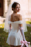 White Off the Shoulder A Line Short Wedding Dress (without Gloves)