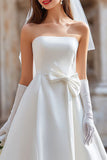 White Strapless A Line Midi Wedding Dress with Bow (without Gloves)