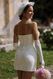 Strapless White Bodycon Short Wedding Dress with Bow（without Gloves）