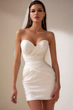 Sweetheart White Bodycon Ruched Mini Wedding Dress
