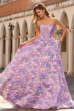 Strapless A-Line Lilac Corset Jacquard Brocade Long Formal Dress