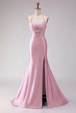 Sparkly Beaded Mermaid Halter Lilac Satin Cut Out Long Formal Dress with Slit