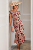 Dusty Rose Floral Off the Shoulder Mermaid Midi Mother of the Bride Dress