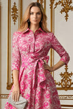 Fuchsia Flower Shirt Collar A Line Long Mother of the Bride Dress with Sleeves