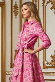 Fuchsia Flower Shirt Collar A Line Long Mother of the Bride Dress with Sleeves