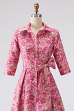 Fuchsia Flower Shirt Collar A Line Long Mother of the Bride Dress with Sleeves