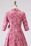 Fuchsia Flower Shirt Collar A Line Long Mother of the Bride Dress with Sleeves