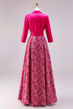 Fuchsia Floral A Line Satin Long Mother of the Bride Dress with Bowknot