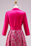 Fuchsia Floral A Line Satin Long Mother of the Bride Dress with Bowknot