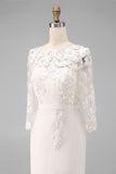 Light Blue Bateau Neck Bodycon Appliqued Midi Mother of the Bride Dress with 3/4 Sleeves