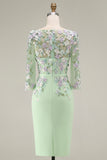 Light Blue Bateau Neck Bodycon Appliqued Midi Mother of the Bride Dress with 3/4 Sleeves