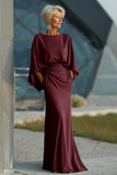 Silver Sheath 3/4 Sleeves Open Back Long Mother of the Bride Dress with Pockets