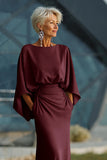 Silver Sheath 3/4 Sleeves Open Back Long Mother of the Bride Dress with Pockets