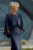 Silver Sheath 3/4 Sleeves Open Back Long Mother of the Bride Dress with Pockets