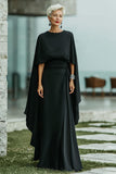 Black A-Line Round Neck Long Mother of the Bride Dress