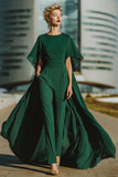 Dark Green Round Neck Long Mother of the Bride Jumpsuits with Pockets