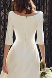 Ivory Mermaid Boat Neck Midi Engagement Dress with Sleeves