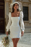 Ivory Bodycon Ruffled Short Corset Graduation Dress with Sleeves