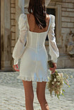 Ivory Bodycon Ruffled Short Corset Graduation Dress with Sleeves